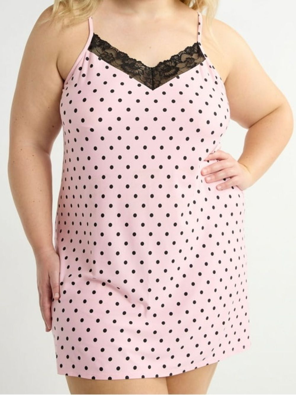 Joyspun Pink & Black Polka Dot Lace-Trim Chemise - XL - Dreamy Soft Collection - Picture 9 of 16